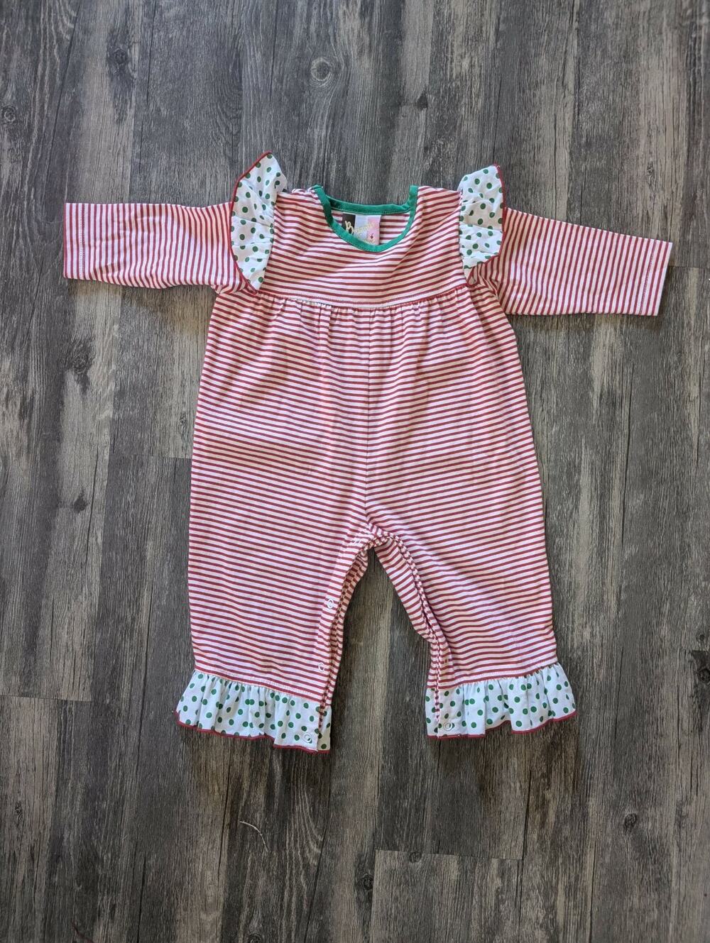 Banana Split Kids Christmas Holiday Red White Striped Romper Size 6 Months